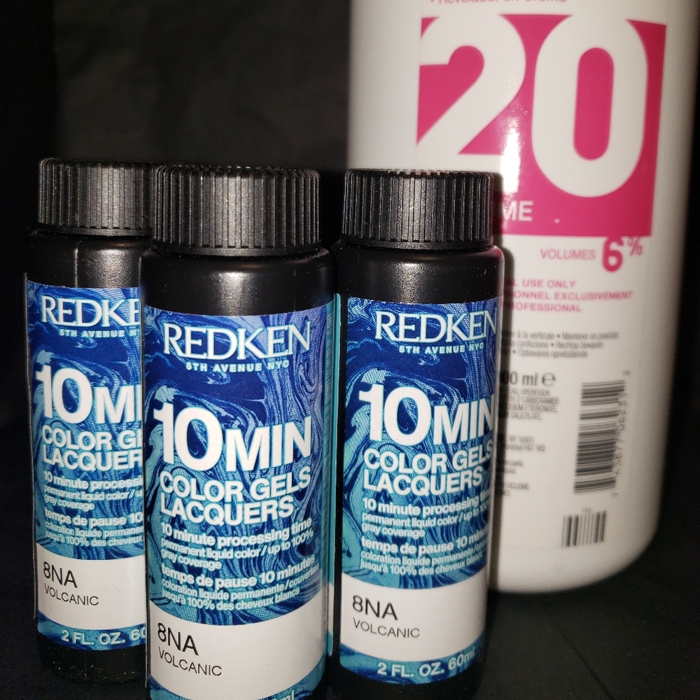 Redken 10 Min. Color Gels Lacquers set - 8NA Volcanic & Liter 20vol. Developer